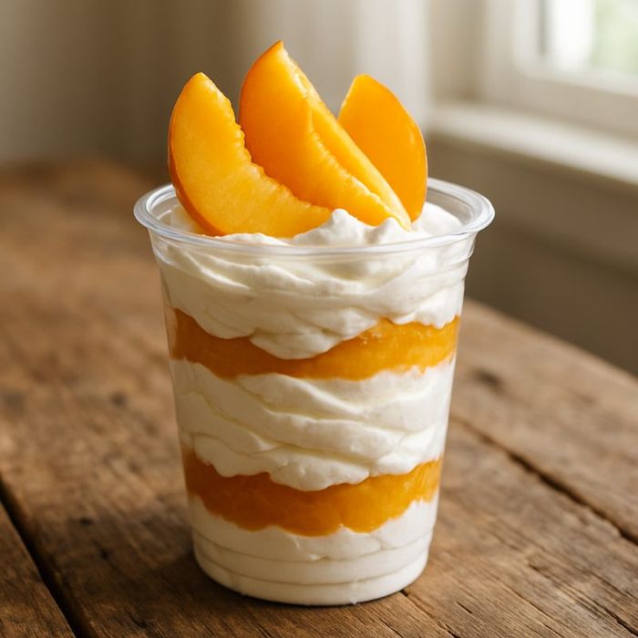 Pêssego com creme no copo