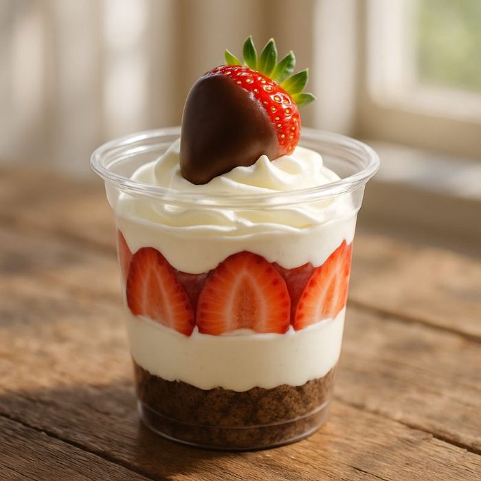 Morango com chocolate no copo