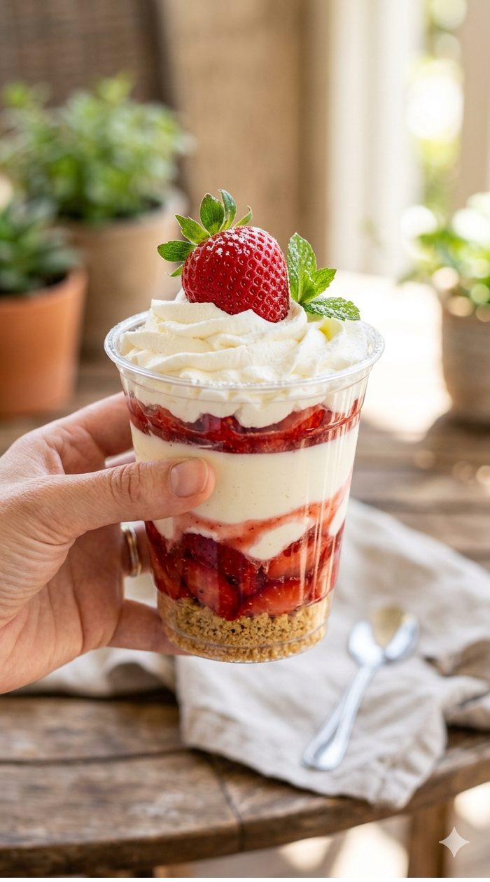 Morango com creme no copo